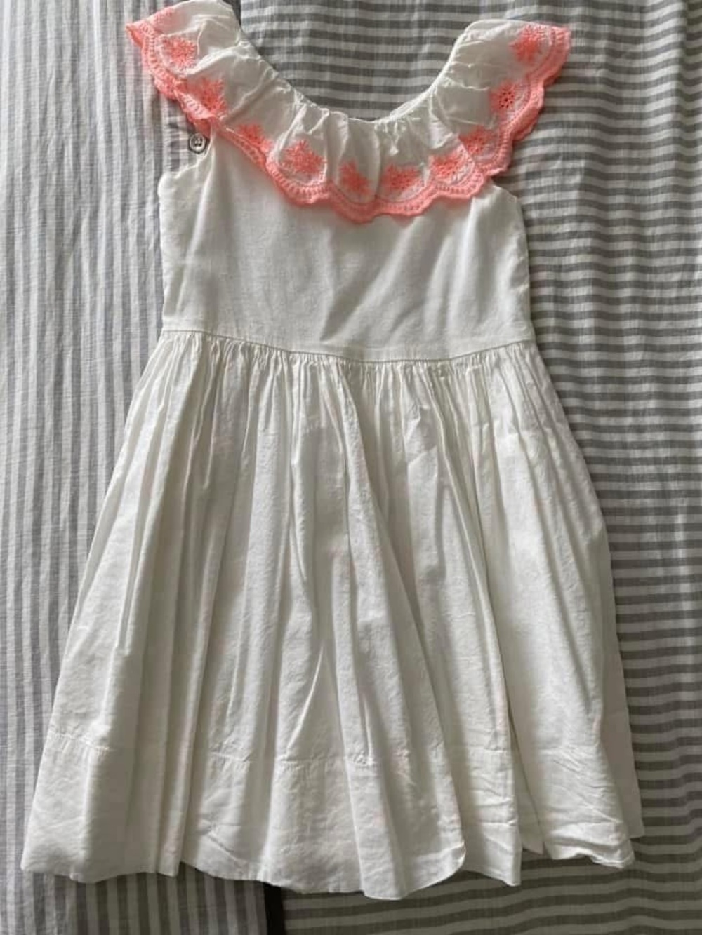 OshKosh B'gosh White Dress with Coral Eyelet Ruffle